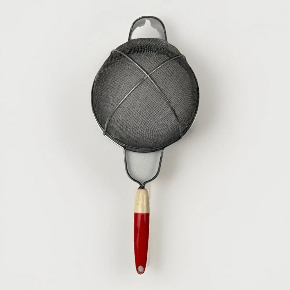 Vintage Androck 14″ Sieve Strainer Red Swirl Bakelite Handle Kitchen Utensil